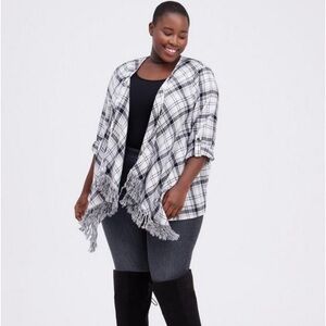 Flannel Drape Fringe Hem cardigan